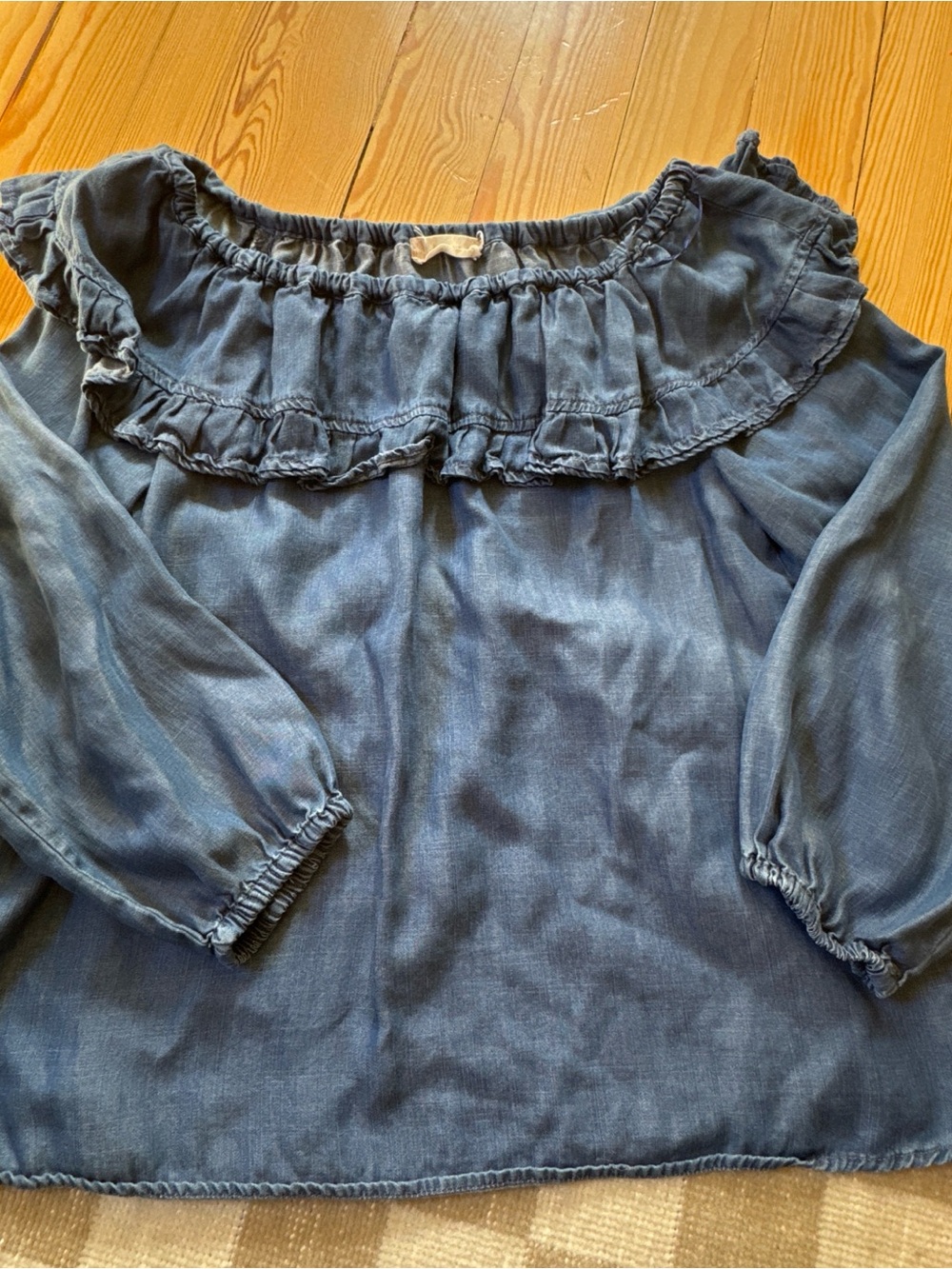 Altar'd State Chambray Ruffle Off-Shoulder Top - Blue